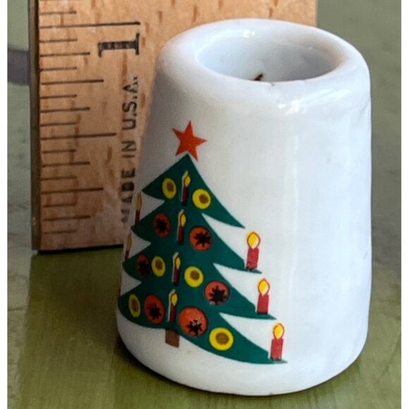 Mini 4 Candleholders Ceramic Tiny Vtg Christmas Holiday Cozy Unique Decor - Picture 2 of 7